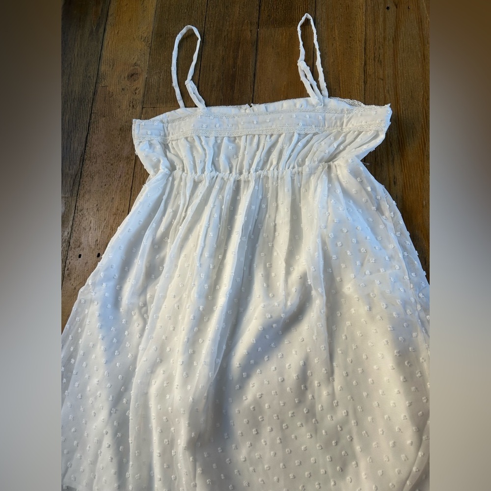 LULUS Essential Sweetness White Swiss Dot Babydoll Mini Dress Cottagecore - Picture 8 of 13